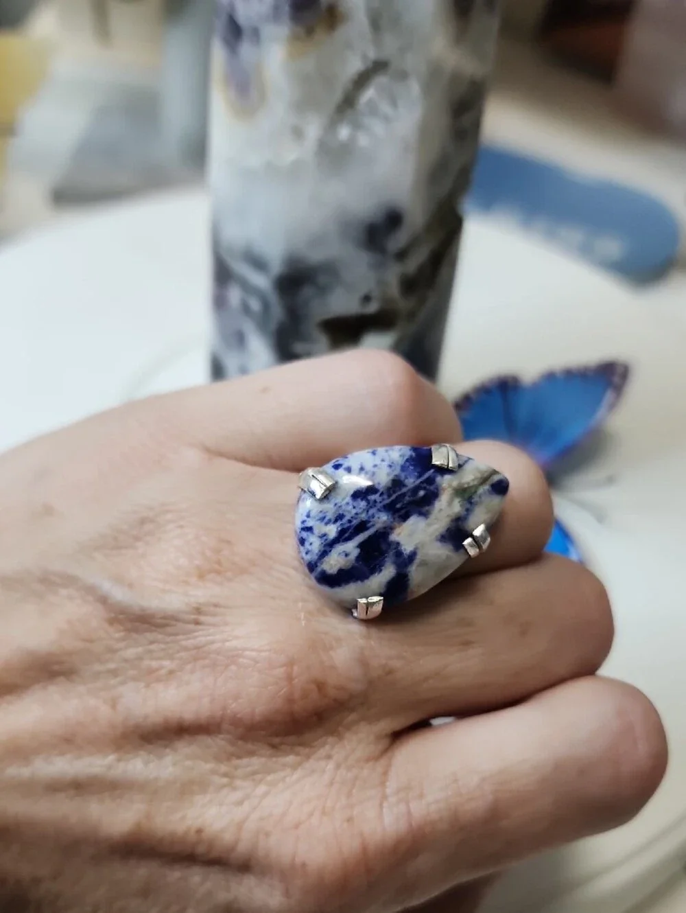 Teardrop Blue & White Stone Ring - Women Jewelry